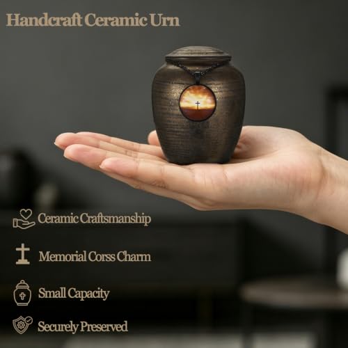 Dletay Small Urns for Human Ashes Gilded Ceramic Cremation Urns for Men Women Funeral Sharing Handcrafted Ashes Keepsake Decorative Memorial Mini Urn for Ashes Pet 3.54Inch