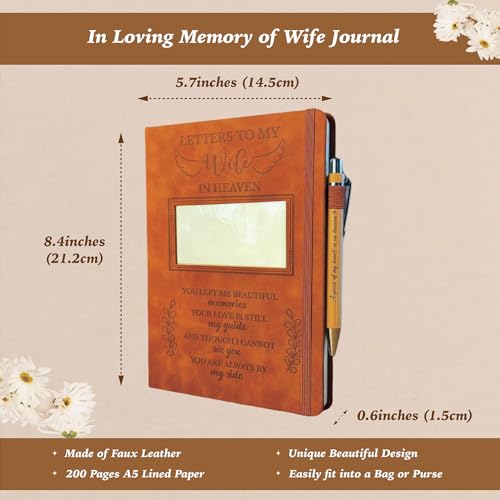 Wife Grieving Gift, Sympathy Condolence Remembrance Memorial Gifts | Letters To My Wife In Heaven Faux Leather Journal with Window Cover 200 Pages A5 Lined for Family Friend Who Loss of Wife - style: Wife