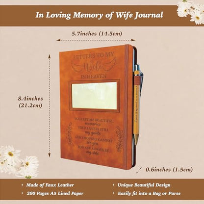 Wife Grieving Gift, Sympathy Condolence Remembrance Memorial Gifts | Letters To My Wife In Heaven Faux Leather Journal with Window Cover 200 Pages A5 Lined for Family Friend Who Loss of Wife - style: Wife