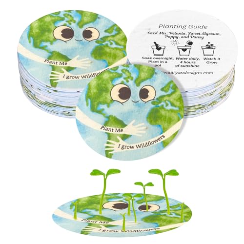 25 Plantable Seed Paper Earth Day Cards- Embedded with Wildflower Seeds, Earth Day Gift Decoration, Kids Craft, Educational Garden Party Favor, School Crafts, Easter Egg Filler- 2.5 inch Circles