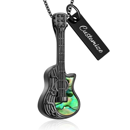XSMZB Guitar Urn Necklace for Ashes for Women Men Abalone Shell Cremation Jewelry Human Pet Ashes Keepsake Pendant for Guitar Players - color: Customize