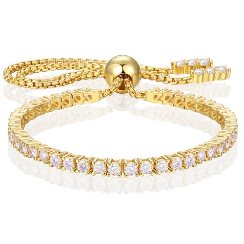 Moissanite Tennis Bracelet 1.79ct-8.69ct Adjustable Bracelet for Women 18K White Gold Plated S925 Sterling Silver Tennis Bracelet D Color VVS1 Round Cut 2/3/4mm Moissanite Bracelet Gifts for Wife/Mom - color: Gold-2MM-1.79Carats