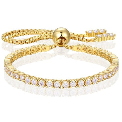 Moissanite Tennis Bracelet 1.79ct-8.69ct Adjustable Bracelet for Women 18K White Gold Plated S925 Sterling Silver Tennis Bracelet D Color VVS1 Round Cut 2/3/4mm Moissanite Bracelet Gifts for Wife/Mom - color: Gold-2MM-1.79Carats