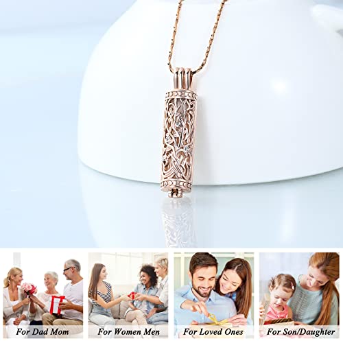 Imrsanl Cremation Jewelry Urn Necklace for Ashes Pendant with Hollow Glass Vial Cylinder Cremation Keepsake Memorial Lockets Ashes Holder for Women Men Pet - color: Tree of Life-Rose Gold