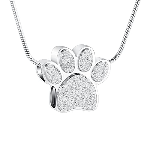 Paw Print Urn Necklace for Ashes Pet Paw Cremation Jewelry Ashes Necklace Keepsake Memorial Jewelry for Pet/Dog's/Cat's Ashes Pendant Gifts for Men/Women - color: Silver