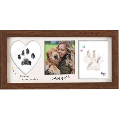 Pet Paw Print Frame Kit with Inkless Pad & Air-Dry Clay, Wooden Memorial Keepsake with Shatterproof Plexiglass for Dogs & Cats - color: brown