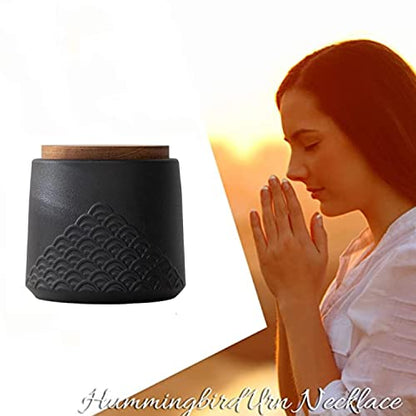 NSOnline Black Small Urn Ashes Keepsake Ceramic 4.3 in high 30 Cubic inches