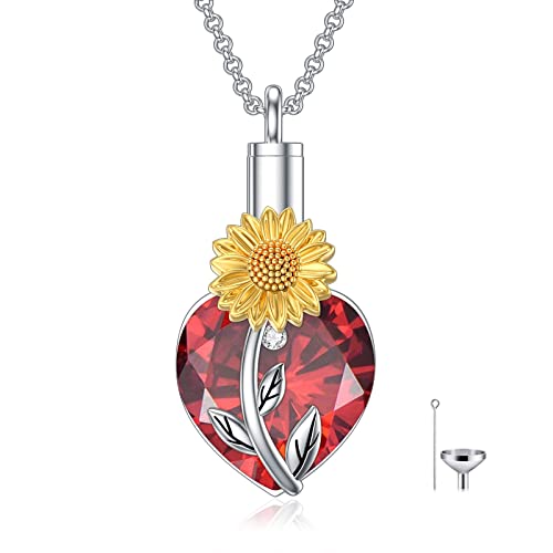 Rose & Daisy Urn Necklace - Sterling Silver Cremation Keepsake Memorial Jewelry - style: Sunflower Urn Necklace-07