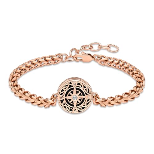 constantlife Compass Urn Bracelet for Ashes Stainless Steel Adjustable Link Bangle Cremation Keepsake Loved Ones Memorial Jewelry for Women Men - color: Rose Gold
