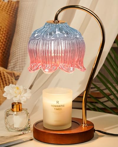Funistree Flower Candle Warmer Lamp with Timer, Dimmable Candle Lamp Warmer, Christmas Birthday Gifts for Women Mom Her, Housewarming Home Decor, Lotus Wax Warmer for Yankee Candles - Blue&Pink - color: 13 Blue&pink
