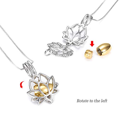 Cremation Jewelry Urn Necklace for Ashes with Hollow Mini Ball Keepsake Urn Pendant Memorial Jewelry for Ashes - color: Lotus Flower-2