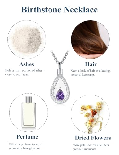 925 Sterling Silver Cremation Jewelry for Ashes Urn Necklace Memorial Teardrop Ashes Keepsake Urns Pendant Necklace for urn Necklaces Ashes Jewelry Gifts - color: Feb.
