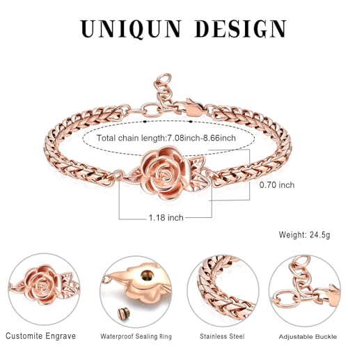 Minicremation Women's Adjustable Rose Urn Bracelet Ashes Holder Memorial Elegant Link Chain Keepsake Cremation Bangle to Hold Ashes - color: Rose Gold-A
