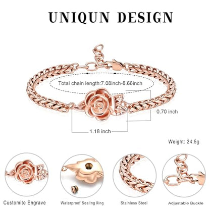 Minicremation Women's Adjustable Rose Urn Bracelet Ashes Holder Memorial Elegant Link Chain Keepsake Cremation Bangle to Hold Ashes - color: Rose Gold-A