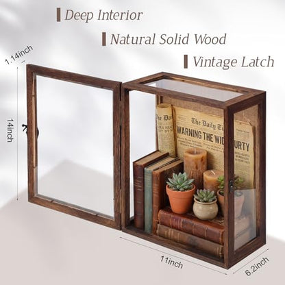 Vicenpal Deep Shadow Box Frame 14" x 11", Depth 6" Shadow Boxes Display Case Rustic Burnt Wood Clear Acrylic Panels Memory Box for Flowers Picture Graduation Cap Wedding Medals