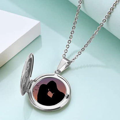 2 Pcs Locket Necklace that Holds Pictures Stainless Steel Locket Pendant Necklace Memory Photo Pendant Necklace for Women Girls - color: Round