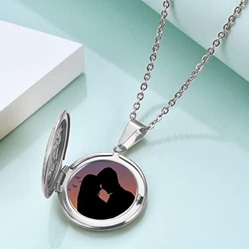 2 Pcs Locket Necklace that Holds Pictures Stainless Steel Locket Pendant Necklace Memory Photo Pendant Necklace for Women Girls - color: Round