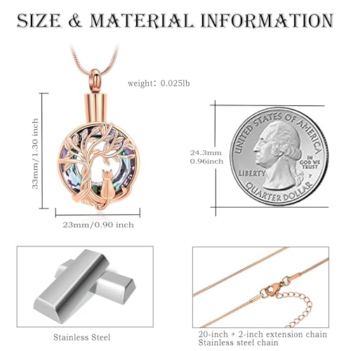 Hearbeingt Tree of Life Cremation Jewelry Paw Print Urn Necklace for Ashes - color: A-Rosegold 2