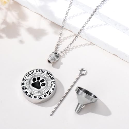 Rose & Daisy Urn Necklace - Sterling Silver Cremation Keepsake Memorial Jewelry - style: Paw Print Urn Necklace-Around