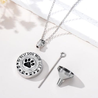 Rose & Daisy Urn Necklace - Sterling Silver Cremation Keepsake Memorial Jewelry - style: Paw Print Urn Necklace-Around