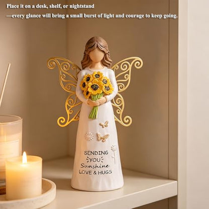 Sunflower Get Well Gifts for Women - Hand-Painted Angel Statue 5.9" | Thinking of You Gifts for Women After Surgery, Recovery, Encouragement - Angel Figurine Home Decor - style: Get Well