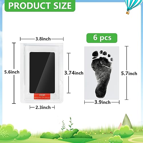 Jazb 6-Pack Newborn Baby Inkless Hand and Footprint Kit, Ink Pad Paw Print kit for Dogs, Dog Nose Print Kit, Dog Paw Print Kit - Baby Footprint Kit with Clean-Touch, 12 Imprint Cards (Jet Black)