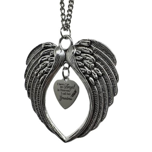 Grandma Memorial Car Charm – Guardian Angel Wings Rearview Mirror Ornament – “I Have an Angel in Heaven, I Call Her Grandma” – Grandmother Remembrance Gift