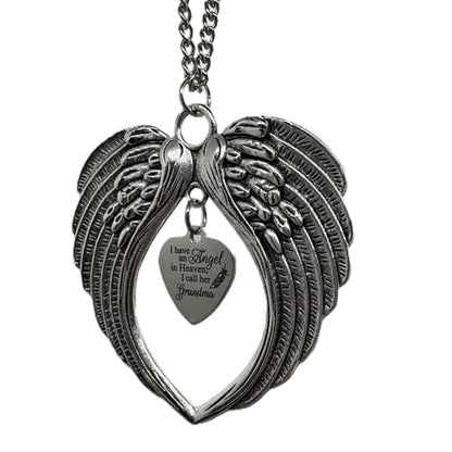 Grandma Memorial Car Charm – Guardian Angel Wings Rearview Mirror Ornament – “I Have an Angel in Heaven, I Call Her Grandma” – Grandmother Remembrance Gift