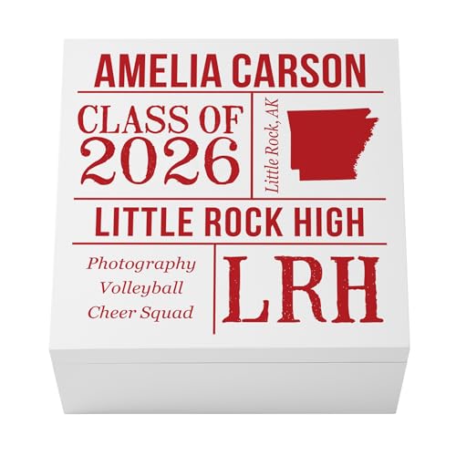 Let's Make Memories Personalized Keepsake Box - For Graduation Class of 2026 or Any Year - Graduate Memento Box - Customize For Any Grad and School - 6" Hx12 Sq - All About The Graduate - Red - color: Red - All About The Graduate