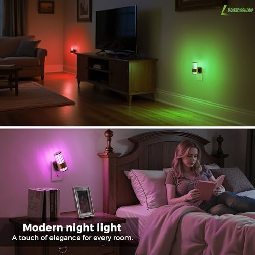 L LOHAS LED Night Light, Night Lights Plug into Wall, 2 Pack 10-Color RGB - color: Gold Ring-Stripe RGB, size: 2 Pack