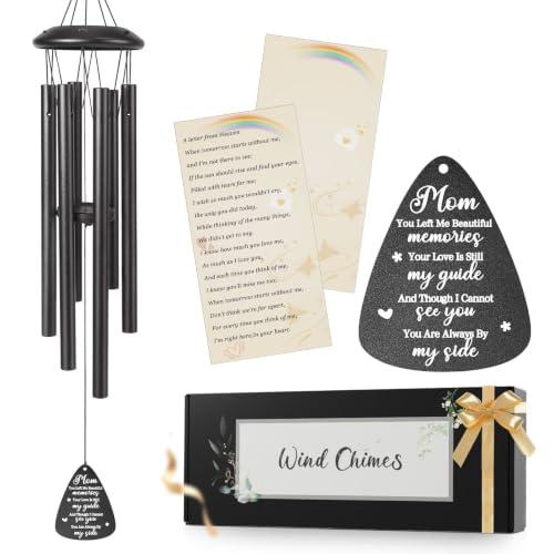 Memorial Gifts for Loss of Mom, 25''Memorial Wind Chimes for Loss of Mother Gifts, Condolence/Bereavement/Remembrance Gift,Windchimes in Memory Sympathy Gift,Funeral Decor for Garden Outside,Black - size: Mom