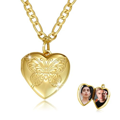 TUGHRA Mother's Day Gifts Gold Locket Necklaces for Women, 925 Sterling Silver Heart Photo Lockets Memorial Keepsake Jewelry Gift for Mom, Wife, Daughter - style: 1226-Butterfly