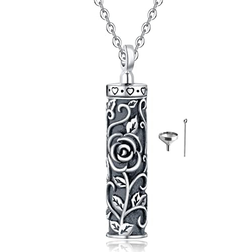 Sterling Silver Flower Tree Life Cremation Urn Necklace for Women - color: 1-Cylinder Rose