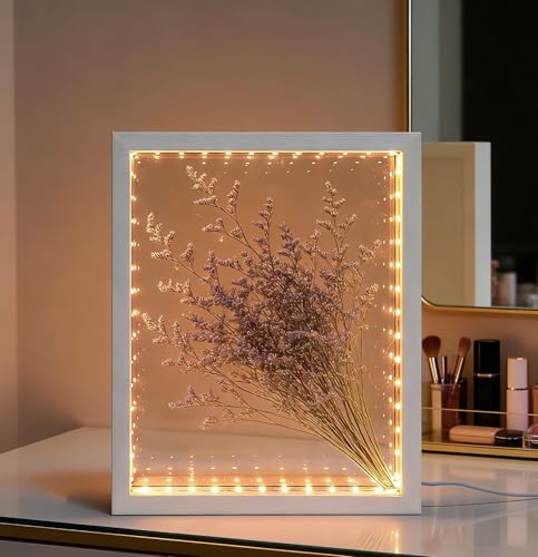Shadow Box Frame with Lights 10'' ×8 '' Memory Boxes Keepsakes Display Case Dried Flower 3D Deep Picture Frame Memorial Gifts Memorabilia Medal Wedding Travel Baby Items (White) - color: White