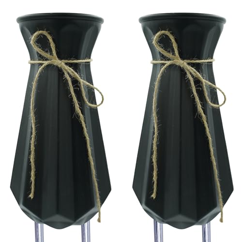 Cemetery Vases for Grave (Set of 2, Black) - Durable Flower Holders with Metal Spikes - Outdoor Memorial Vases for Headstones, Fresh or Artificial Flowers - color: Black