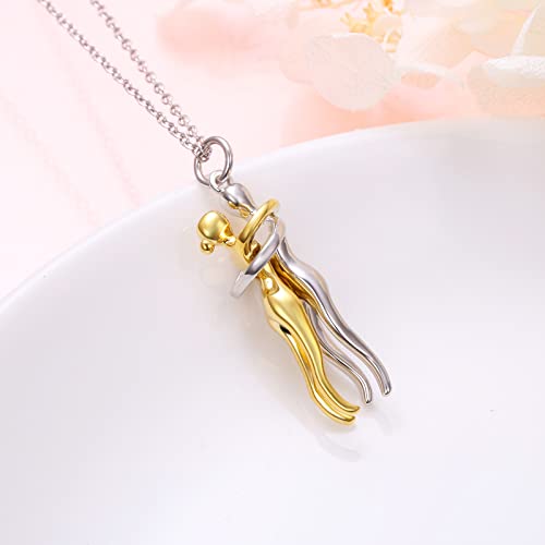 FLYOW S925 Sterling Silver Best Friend Couple Pendant Friendship Sun Moon Lotus Yin Yang Matching Bff Necklace for Women Jewelry - style: Hug-gold