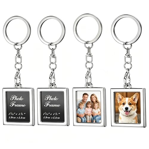 Photo Frame Key Chain Set - 4 Pieces Rectangle Photo Frame Key Chain for Custom Personalized Insert Pictures - Stainless Steel Keychain Suitable for Women and Men