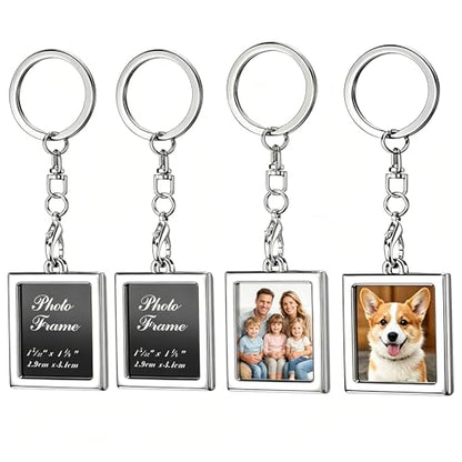 Photo Frame Key Chain Set - 4 Pieces Rectangle Photo Frame Key Chain for Custom Personalized Insert Pictures - Stainless Steel Keychain Suitable for Women and Men