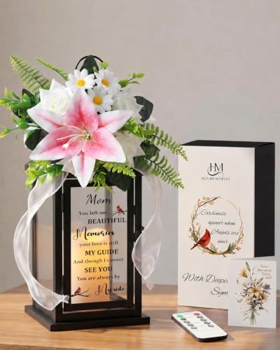 Memorial Lantern with Flower, Sympathy Gift for Loss of Mom, Bereavement Funeral Gift in Memory of Beloved Mother - color: Mom/Black
