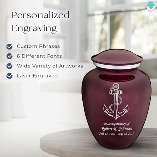 Adult Personalized Anchor Cremation Urns for Human Ashes I Large Cherry Purple Funeral Urn for Men and Women I 200 lbs - color: Cherry Purple