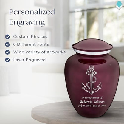 Adult Personalized Anchor Cremation Urns for Human Ashes I Large Cherry Purple Funeral Urn for Men and Women I 200 lbs - color: Cherry Purple