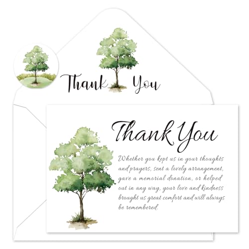 FYSUIMU 50Pcs Funeral Thank You Cards Bulk Boxed Tree Sympathy Thank You Cards with Sticker Envelope Bereavement Card for Memorial Service Loved Ones Celebration of Life - style: Tree