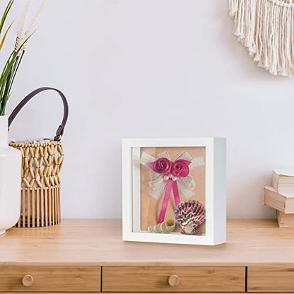 TJ.MOREE Small Shadow Box Frame 5 x 5 Shadowbox Display Case Wooden Picture Frame with Glass Wedding Memorabilia Medals Photos for Wall and Tabletop - White
