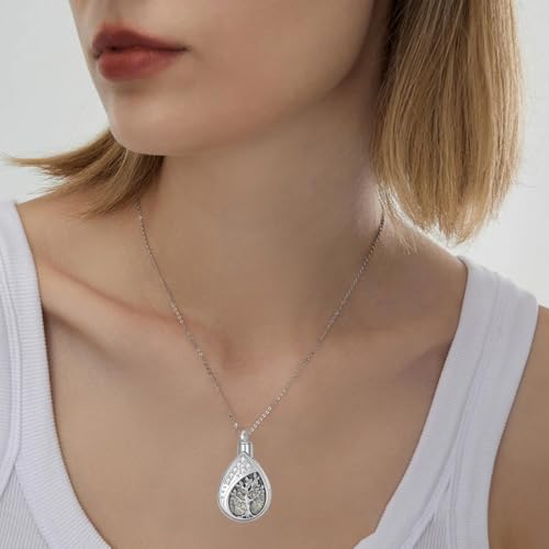 Diamond Tree of Life Urn Necklace for Ashes 925 Sterling Silver Family Tree of Life Cremation with Funnel Filler Ash Holder Keepsake Memorial Jewelry Gifts for Women,18+2 inch - style: Style 0-Moss Agate