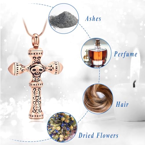 Skull Cross Cremation Jewelry Retro Skull Urn Necklaces for Ashe Stainless Steel Memorial locket Keepsakes Jewelry Human Ash Pendant Jewelry for Men Women - color: Customize