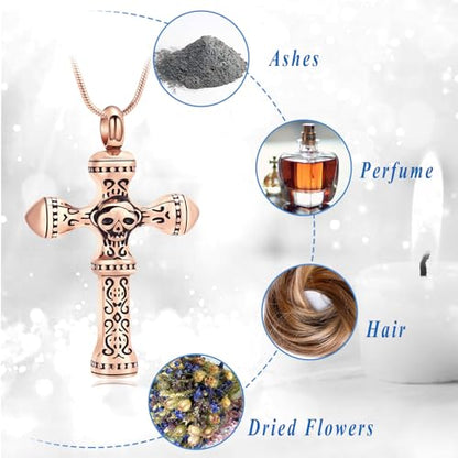 Skull Cross Cremation Jewelry Retro Skull Urn Necklaces for Ashe Stainless Steel Memorial locket Keepsakes Jewelry Human Ash Pendant Jewelry for Men Women - color: Customize