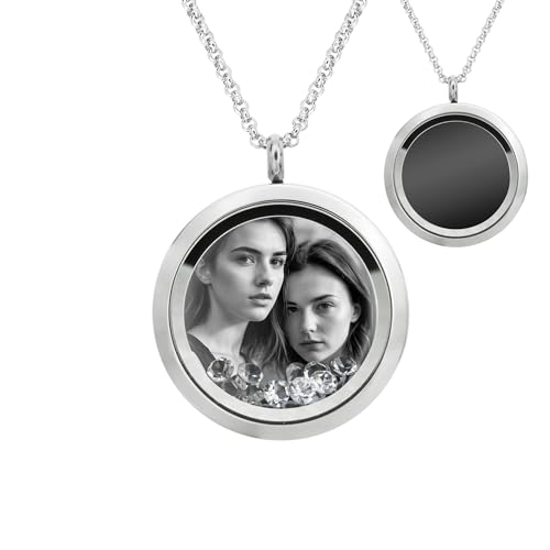 Laser Engraved Personalized Photo & Text Message Floating Locket Crystals Necklace Pendant Handmade Love Note Anniversary Wedding Birthday Gift - style: Clear - Photo Engraving