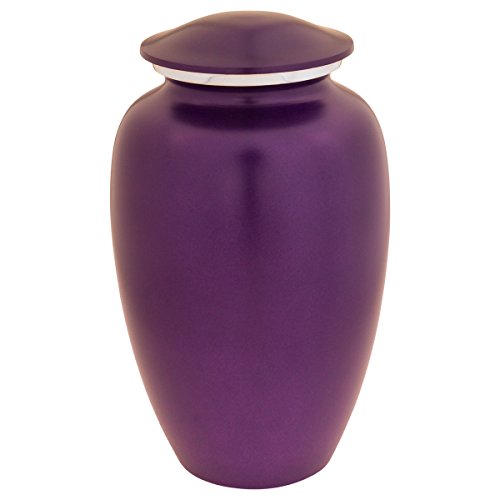 Dark Amethyst Cremation Urn for Ashes, Aluminum, Purple Urn, Adult Sized Cremation Urn, 10.5 Inches High - color: Dark Amethyst