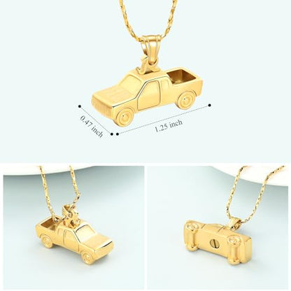 Imrsanl Cremation Jewelry Pick Up Truck Urn Necklace | Memorial Pendant Keepsake, Ashes Necklace for Men Women, Loved Ones Ash Holder - color: Gold