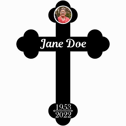 PK Décor Sympathy Gift for Loss of Mom - CHOOSE Color - Photo Cross Memorial Marker - Funeral Flower Arrangements Keepsake Accent Stake - Temporary Grave Marker (Cross 3) - style: Cross 3